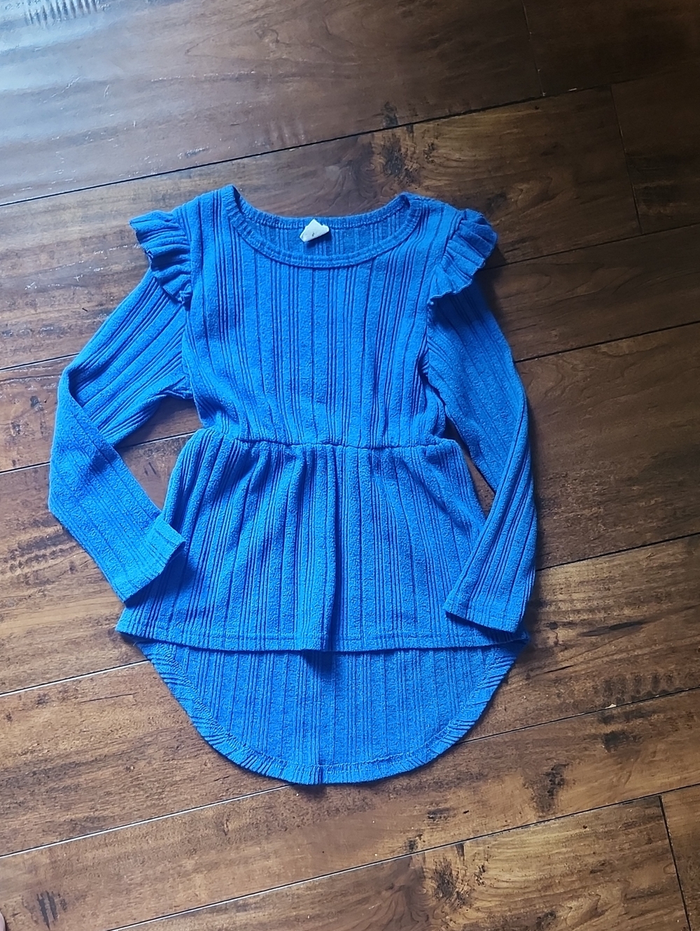 3/$15! SHEIN Size 6 Blue Ribbed Long-Sleeve Ruffle Peplum Top